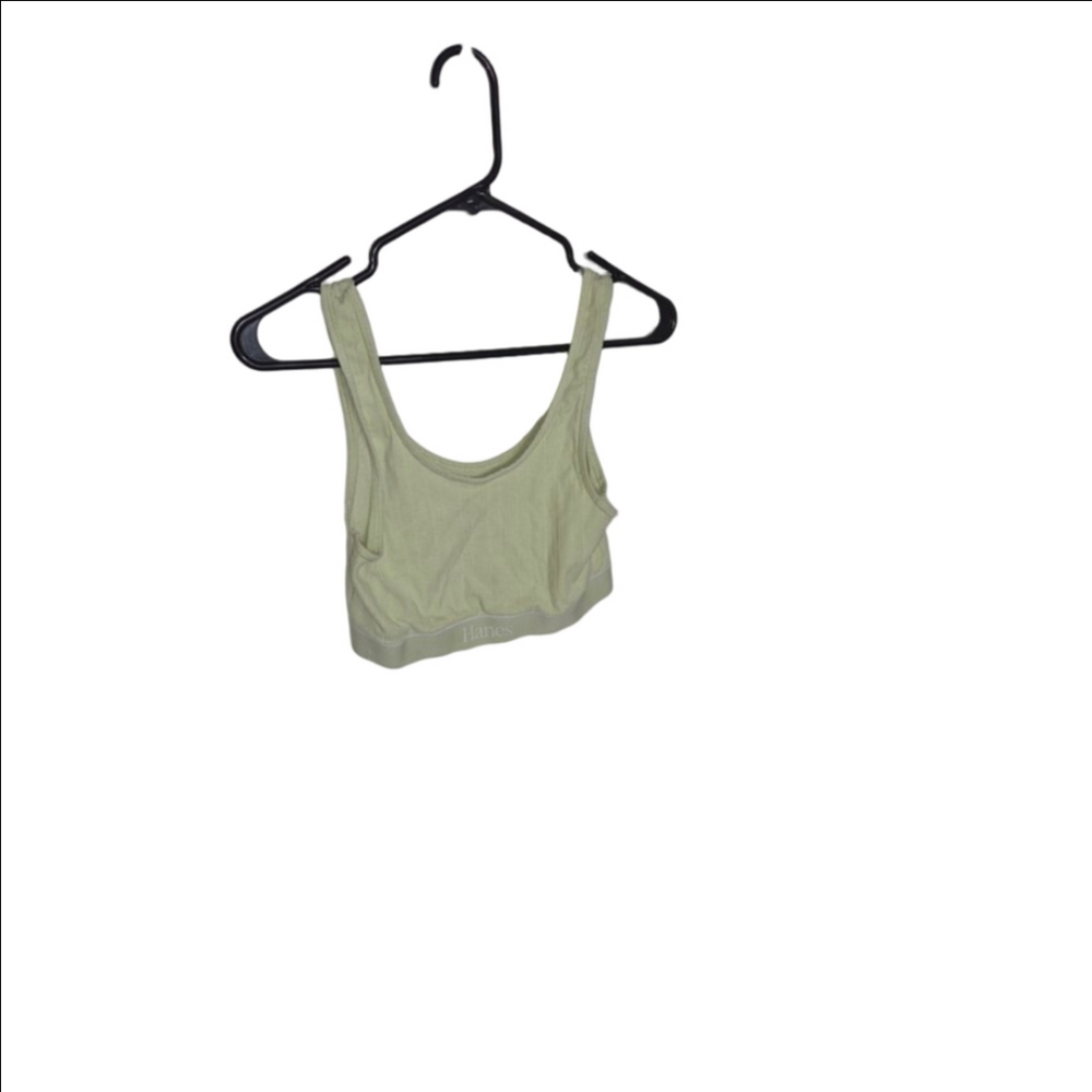 2 pack lg bralettes Hanes Green Ribbed Tank Bra + black Knotty knickers